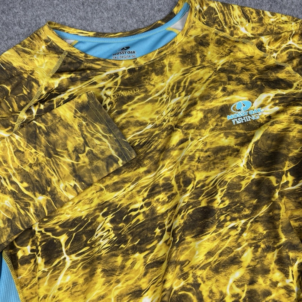 Mossy Oak Fishing Shirt Mens 3xl Elements Agua Gold Blue Long Sleeve Outdoor